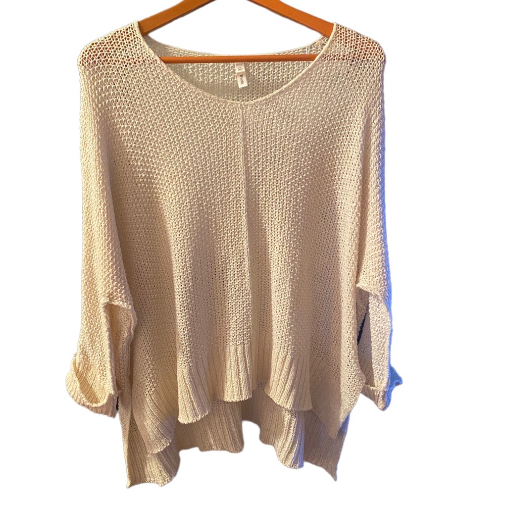 Wishlist Cream Open Knit Ruffle Hem Sweater